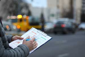 Police filing a report after a car accident